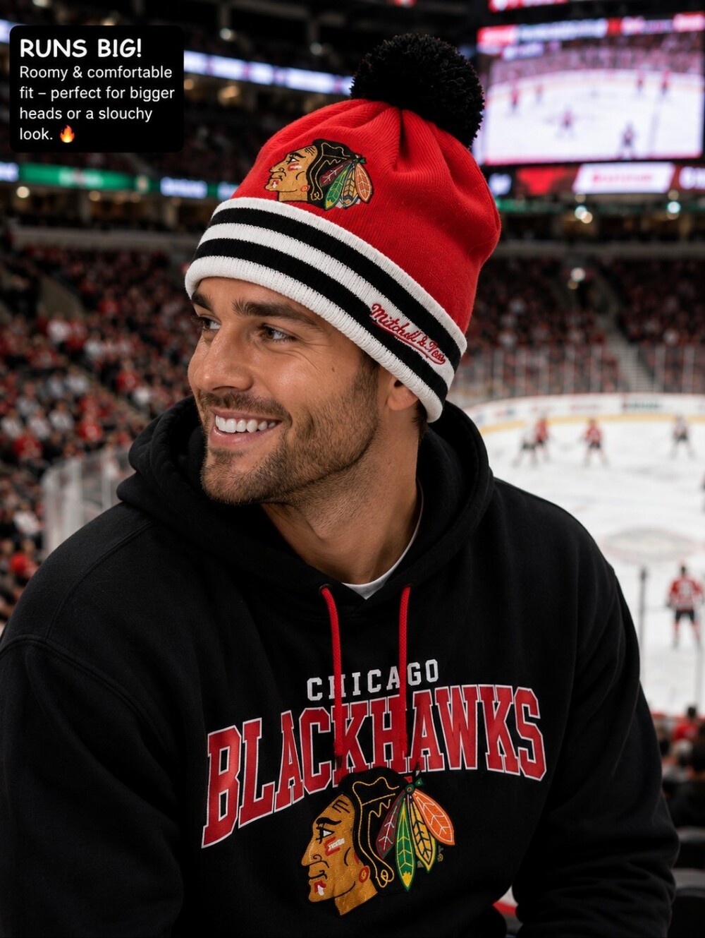 Mitchell & Ness Chicago Blackhawks Knit Pom Beanie Hat